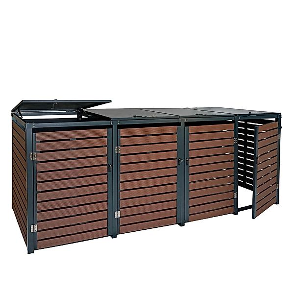Proregal 4er Mülltonnenverkleidung HxBxT 119x264x84 cm Walnuss-Holzoptik Mü günstig online kaufen