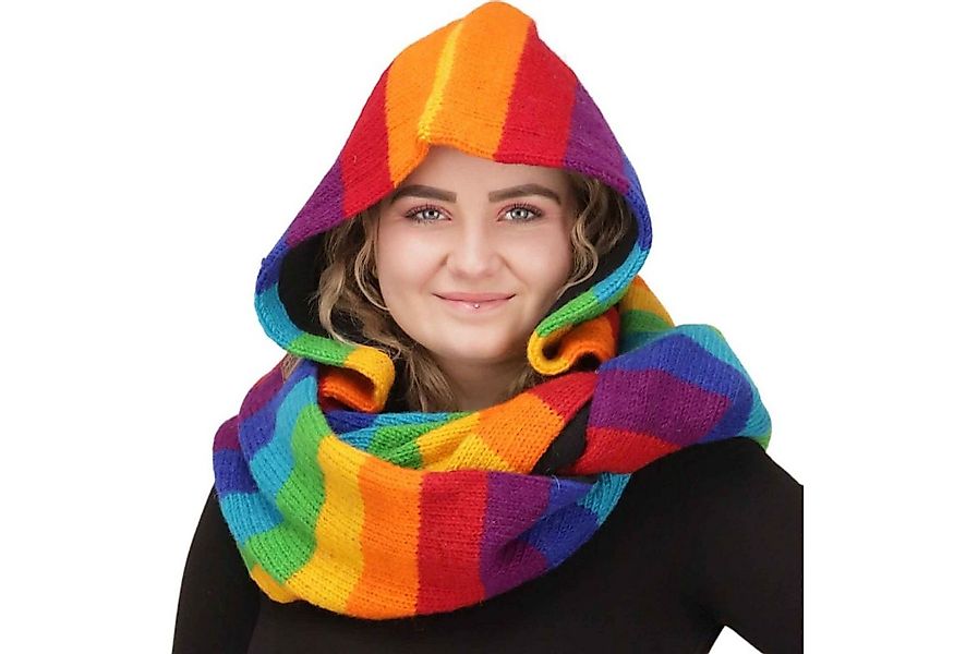 KUNST UND MAGIE Strickmütze Kapuzenschal Loop Schalmütze Poncho Regenbogenf günstig online kaufen