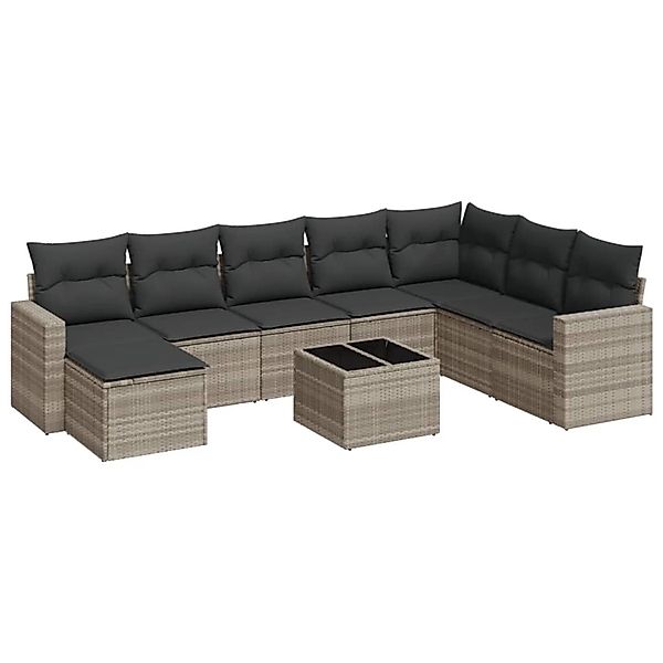 vidaXL 9-Tlg Garten-Sofagarnitur mit Kissen Hellgrau Poly Rattan 3219362 günstig online kaufen