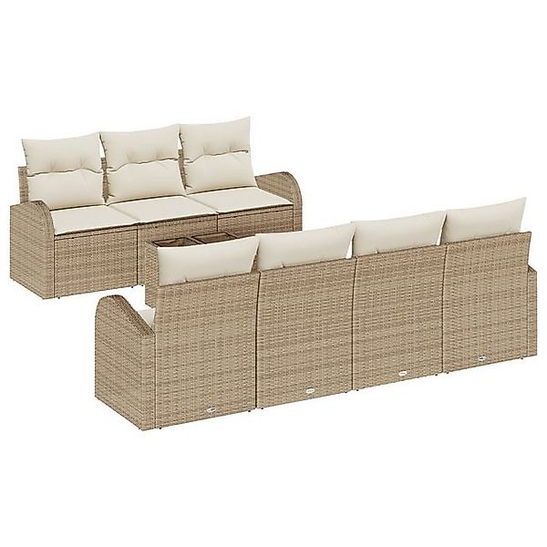 vidaXL Loungesofa 8-tlg. Garten-Sofagarnitur mit Kissen Beige Poly Rattan, günstig online kaufen