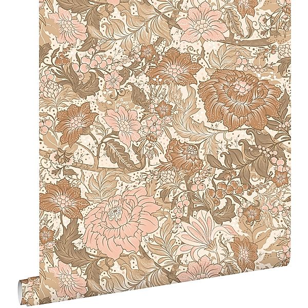 ESTAhome Tapete Blumenmuster Hellrosa Braun und Taupe 50 x 900 cm günstig online kaufen