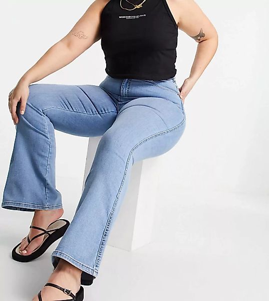 Dr Denim Plus – Moxy – Ausgestellte Jeans mit hohem Bund in heller Waschung günstig online kaufen