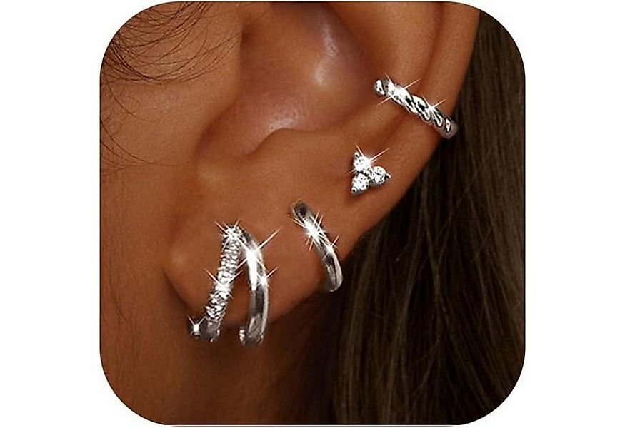 LuxusKollektion Schmuckset Ohrringe Creolen Ohrstecker Gold Silber 14K Dopp günstig online kaufen