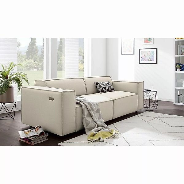 home24 Sofa Kinx 2,5-Sitzer Altweiß Strukturstoff 223x70x96 cm (BxHxT) Mode günstig online kaufen