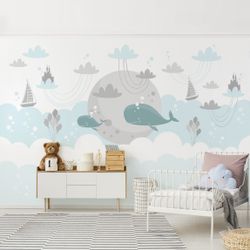 Bilderdepot24 Kindertapete Kinderzimmer Wolken Wal Schloss günstig online kaufen
