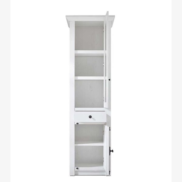 Landhaus Vitrine in Weiß Pinie LED Beleuchtung günstig online kaufen