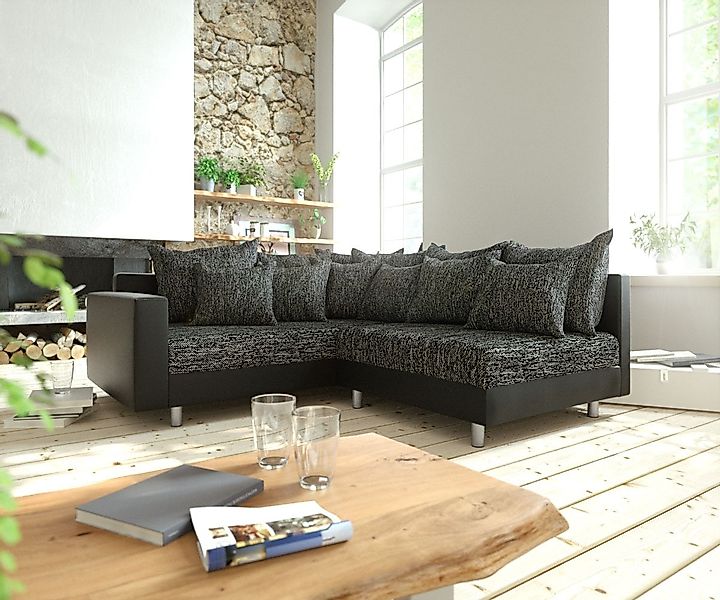 DELIFE Ecksofa Clovis, Schwarz mit Armlehne günstig online kaufen