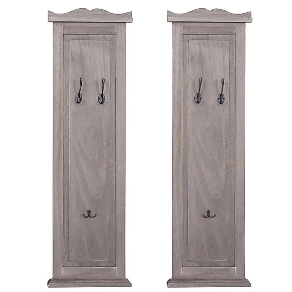 BERLINLODGE Garderobe 2er-Set 109x28x5,5cm Wandhaken Holz Grau-Braun Shabby günstig online kaufen