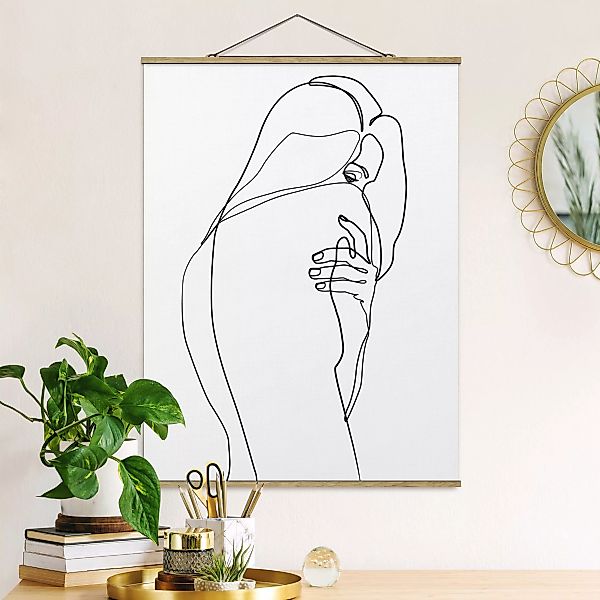 Stoffbild Abstrakt mit Posterleisten - Hochformat Line Art Frauenakt Schult günstig online kaufen