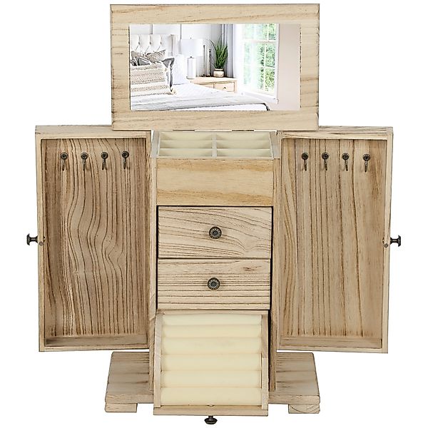 HOMCOM Schmuckkästchen Holz Schmuckschatulle mit 4 Ebenen Schmuckkasten mit günstig online kaufen