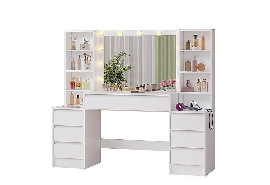 KIMENICH Schminktisch mit LED-Spiegel & Steckdosen,7 Schubladen, 8 Ablagefä günstig online kaufen