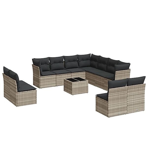 vidaXL 12-Tlg Garten-Sofagarnitur mit Kissen Hellgrau Poly Rattan 3249671 günstig online kaufen