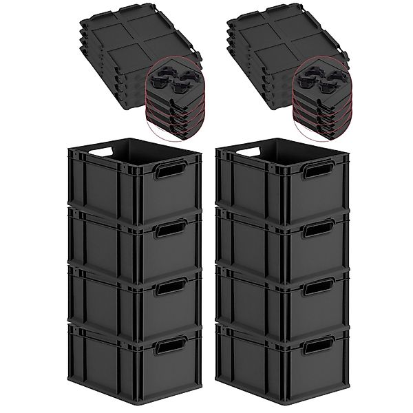 PROREGAL SuperSparSet 8x Eurobox Nextgen Grip Mit Auflagedeckel Und Schwarz günstig online kaufen