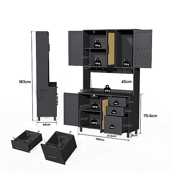 Odikalo Küchenbuffet Küchenanrichte Buffet Sideboard mit Stauraum USB Einle günstig online kaufen