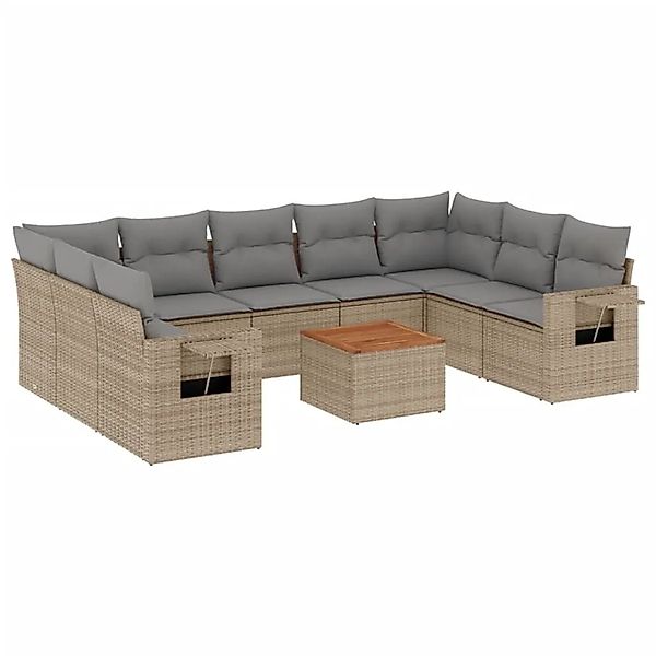 vidaXL 10-Tlg Garten-Sofagarnitur mit Kissen Beige Poly Rattan 3224708 günstig online kaufen