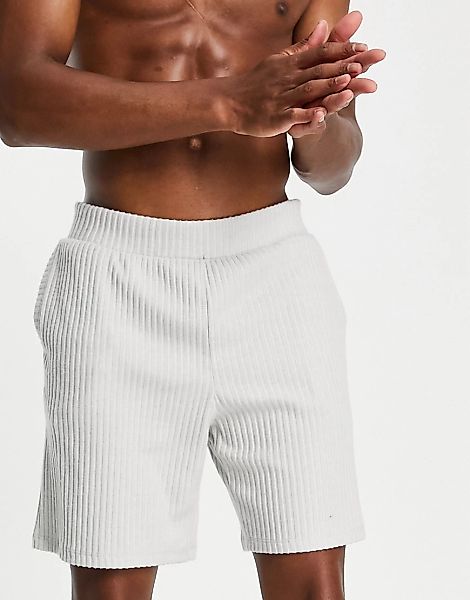 ASOS DESIGN – Lounge-Shorts aus geripptem Jersey in Grau günstig online kaufen