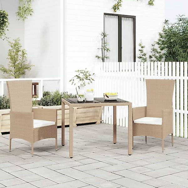 vidaXL Gartentisch Gartentisch mit Glasplatte Beige günstig online kaufen
