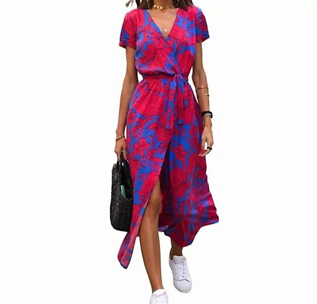 RUZU UG Dirndl Bedrucktes Sommerkleid mit V-Ausschnitt und Schlitz in mittl günstig online kaufen