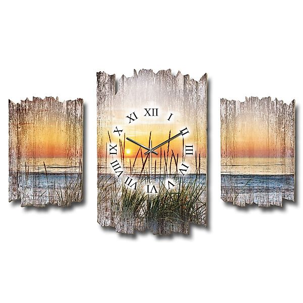 Kreative Feder Wanduhr 3-teilige DESIGNER-Wanduhr „Sonnenuntergang“ günstig online kaufen