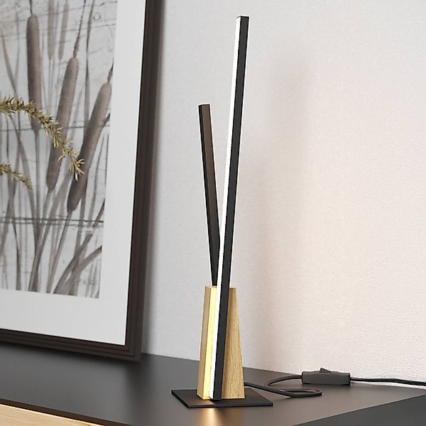 LED-Tischleuchte Panagria, schwarz mit Holzdetail günstig online kaufen