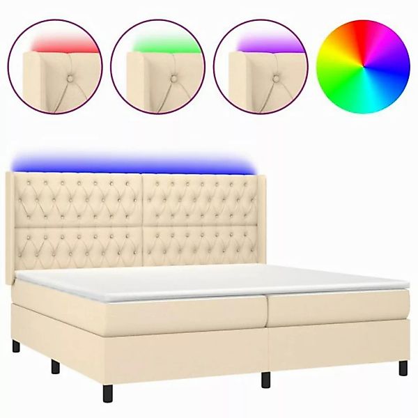 vidaXL Boxspringbett Boxspringbett mit Matratze LED Creme 200x200 cm Stoff günstig online kaufen