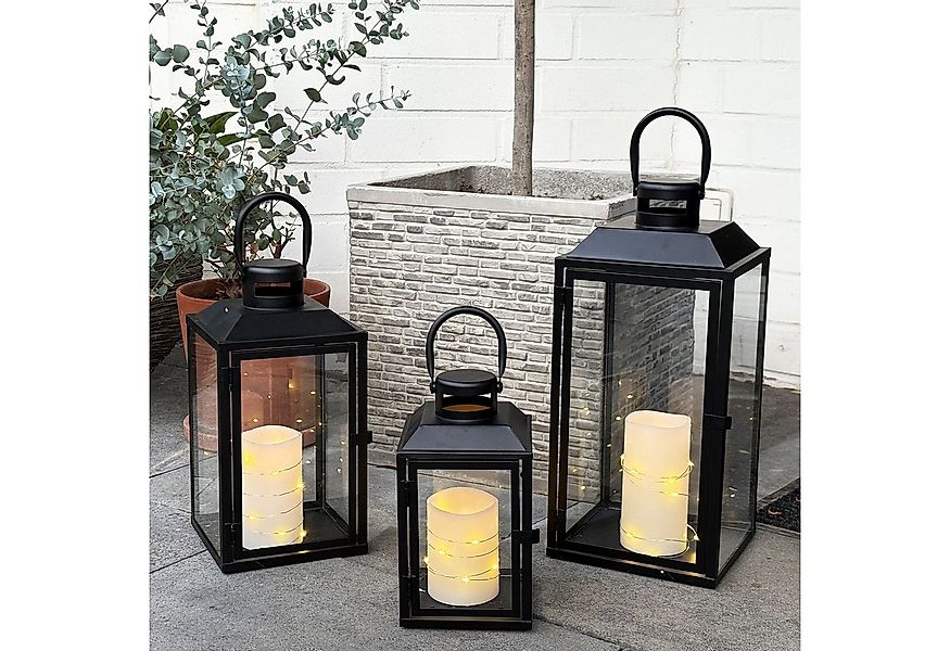 Mojawo Laterne 3er Gartenlaternen Laternen Metall Windlicht Schwarz H24/33/ günstig online kaufen