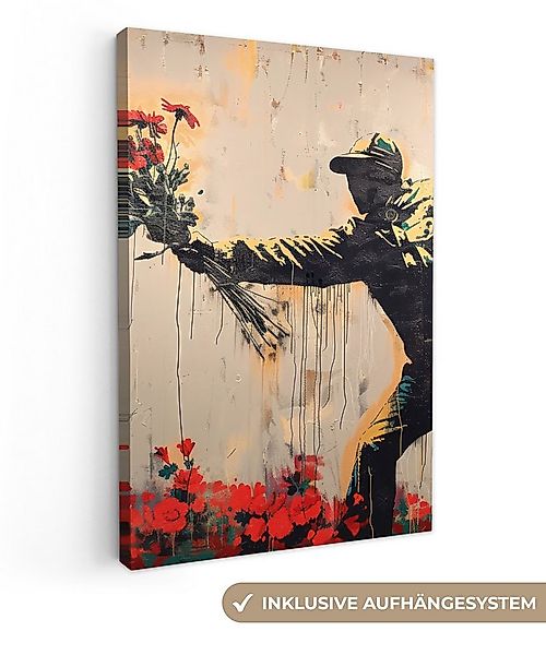 OneMillionCanvasses® Leinwandbild Straßenkunst - Mann - Blumen - Graffiti - günstig online kaufen