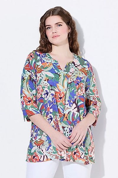 Ulla Popken Tunika Leinenmix-Bluse A-Linie Tunika-Ausschnitt 3/4-Arm günstig online kaufen