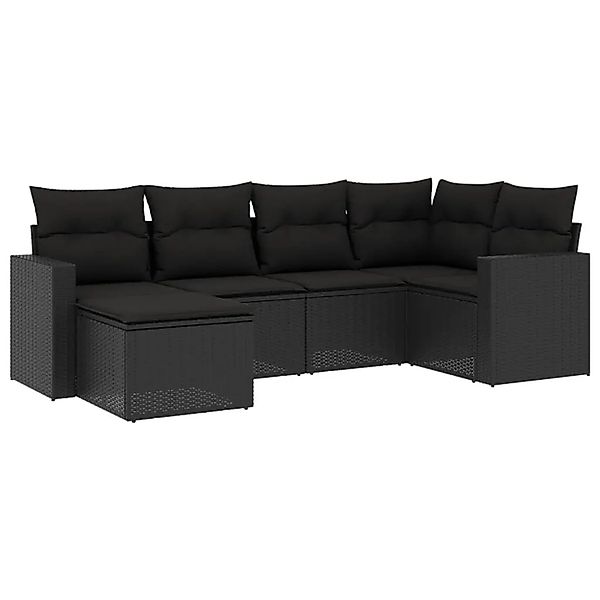 vidaXL 6-Tlg Garten-Sofagarnitur mit Kissen Schwarz Poly Rattan 3251592 günstig online kaufen