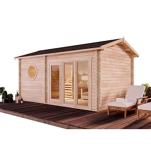 Finntherm Gartensauna Genf-70 Naturbelassen 561 cm x 334 cm Wandstärke 70 m günstig online kaufen