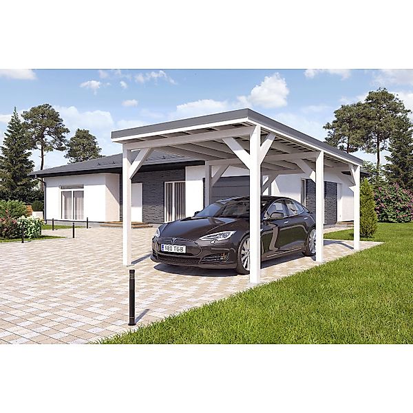 Holzbrüder Carport Ralf 18m² Reinweiß-Dunkelgrau günstig online kaufen