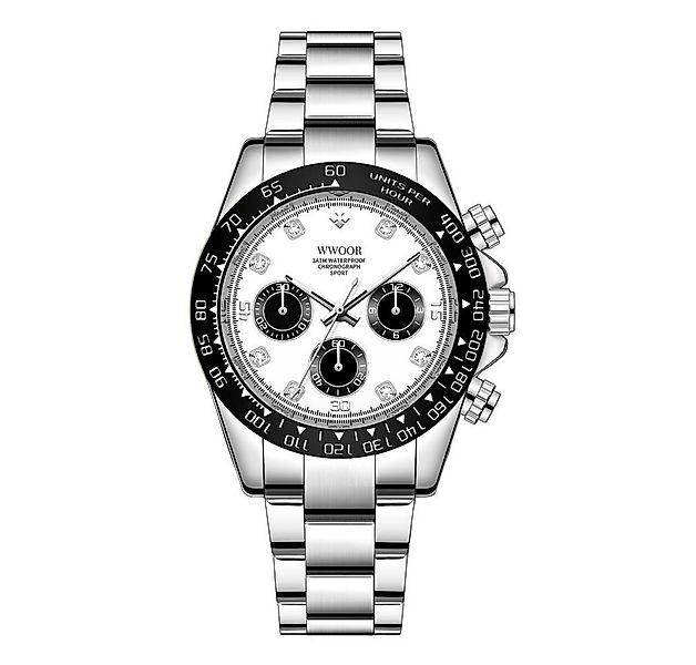 Tidy Quarzuhr WWOOR Herren-Armbanduhr, Chronograph, Edelstahl, Silber /Weiß günstig online kaufen