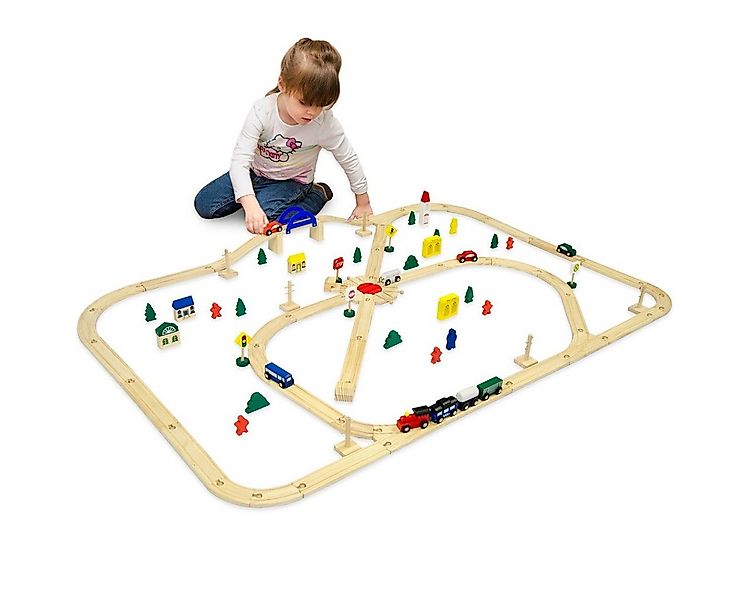 LittleTom Spielzeug-Eisenbahn 96 Teile XXL Holzeisenbahn Set 6m Schienen Ho günstig online kaufen