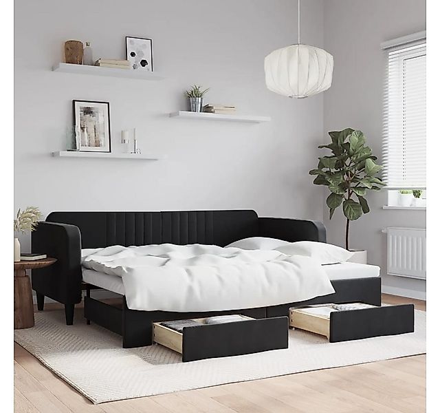 vidaXL Bett, Tagesbett Ausziehbar mit Schubladen Schwarz 90x200 cm Samt günstig online kaufen