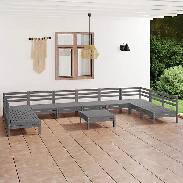 11-tlg. Garten-lounge-set Grau Massivholz Kiefer günstig online kaufen