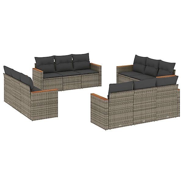 vidaXL 12-Tlg Garten-Sofagarnitur mit Kissen Grau Poly Rattan 3225836 günstig online kaufen
