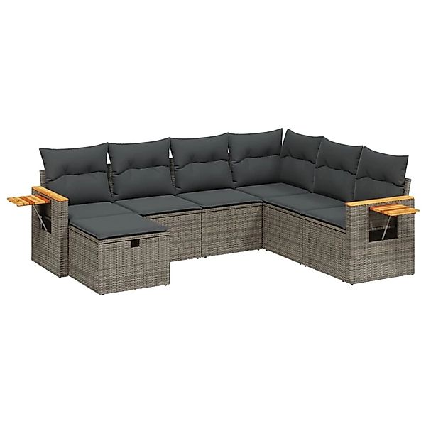 vidaXL 7-Tlg Garten-Sofagarnitur mit Kissen Grau Poly Rattan 3265547 günstig online kaufen