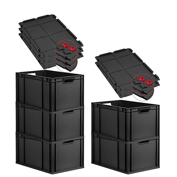 PROREGAL SuperSparSet 5x Eurobox Nextgen Grip Mit Scharnierdeckel Und Roten günstig online kaufen