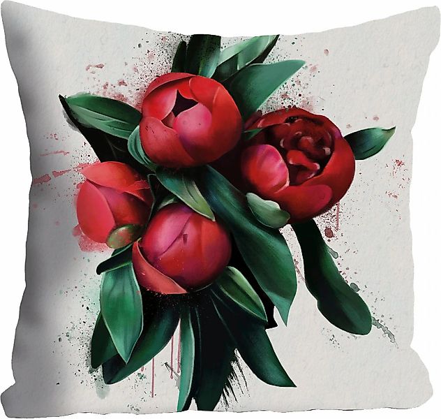 queence Dekokissen ""rote blüten"" Kissenhülle ohne Füllung, 1 Stück günstig online kaufen