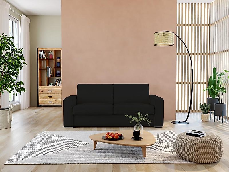Schlafsofa mit Matratze 3-Sitzer - 100% Büffelleder - schwarz - Matratze 16 günstig online kaufen