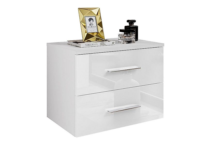 Lookway Nachttisch LINA II mit Chromgriffen Hängeschrank LED Hochglanz, Bre günstig online kaufen