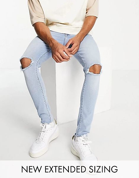 ASOS DESIGN – Hautenge Jeans in heller Waschung mit Power-Stretch, Zierriss günstig online kaufen