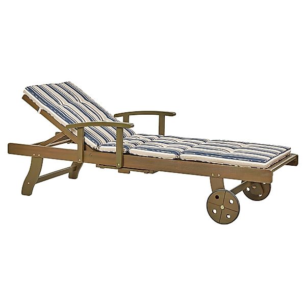 Beliani Gartenliege Dunkler Holzfarbton Blau Beige 196x64x35 günstig online kaufen