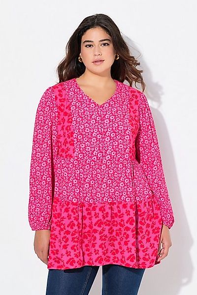 Ulla Popken Tunika Longbluse Blüten A-Linie V-Ausschnitt günstig online kaufen