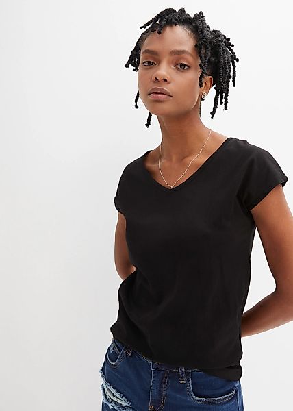 bonprix T-Shirt lockere Passform, mit V-Ausschnitt, mit coolem Rückendetail günstig online kaufen