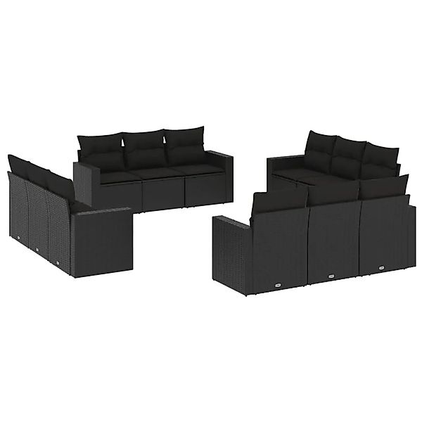 vidaXL 12-Tlg Garten-Sofagarnitur mit Kissen Schwarz Poly Rattan 3251102 günstig online kaufen