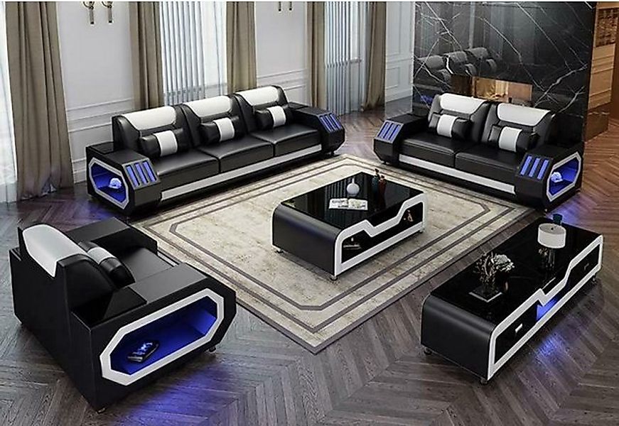JVmoebel Sofa Ledersofa Couch Sofa Garnitur 3+2+1 - Beleuchtete Designer Co günstig online kaufen