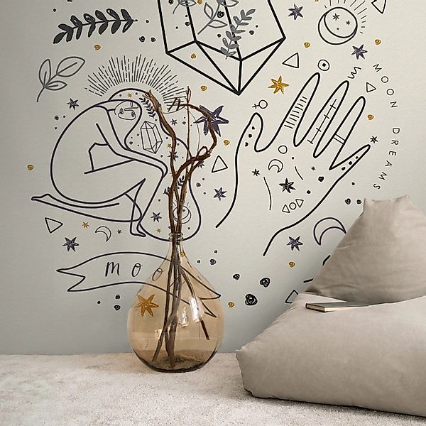 PROFHOME 398231-GU Fototapete Grafisch Creme Schwarz Grau Gelb 1,59 m x 2,8 günstig online kaufen