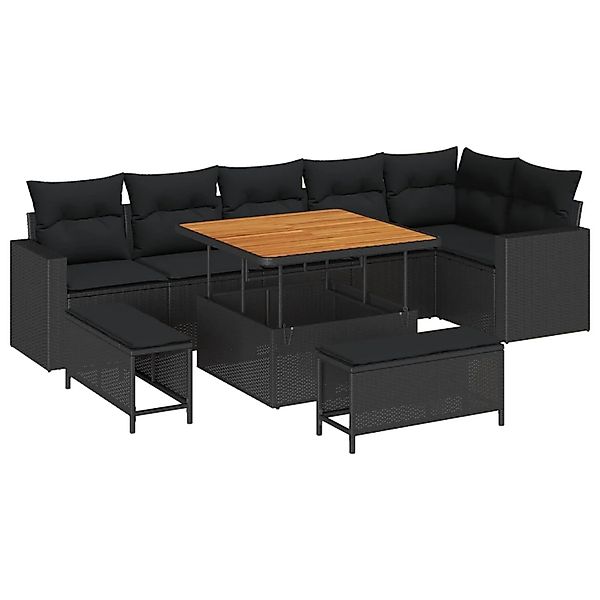 vidaXL Gartensofa-Set mit Kissen 11 Stk Schwarz Poly-Rattan 3363574 günstig online kaufen