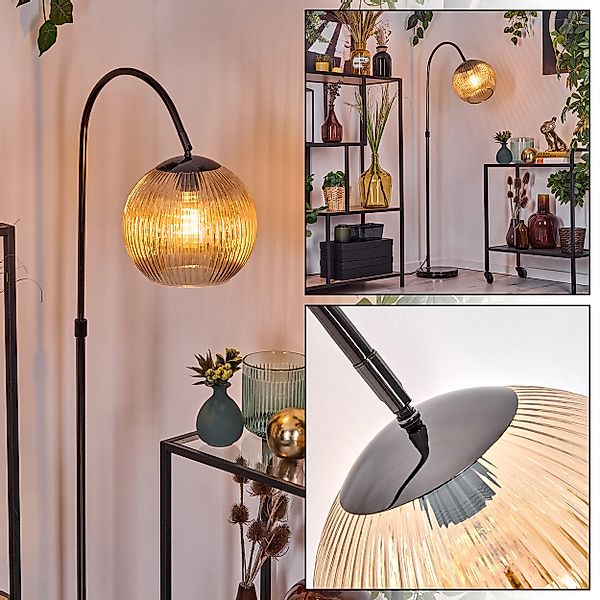 hofstein Stehlampe Stehlampe Metall/Riffelglas in Schwarz/Chrom/Bernstein günstig online kaufen